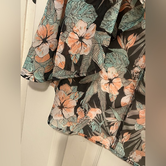 XL Mudd Floral Sheer Cardigan in Black, Peach & Mint - Picture 3 of 8